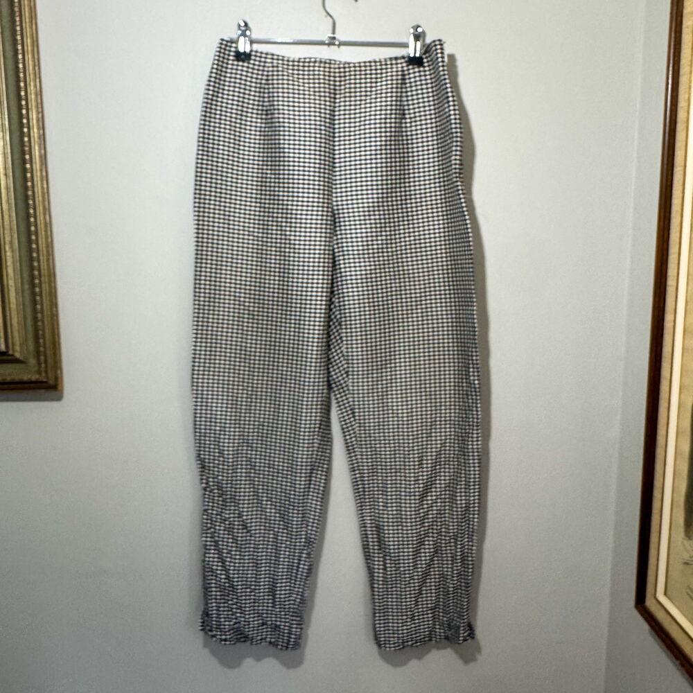 Vintage Ann Taylor 100% Silk Gingham Check Pants High Waisted Tapered Leg 4
